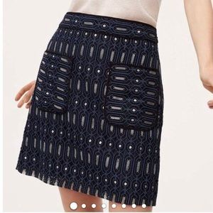 LOFT Blue Eyelet Lace Mini Skirt